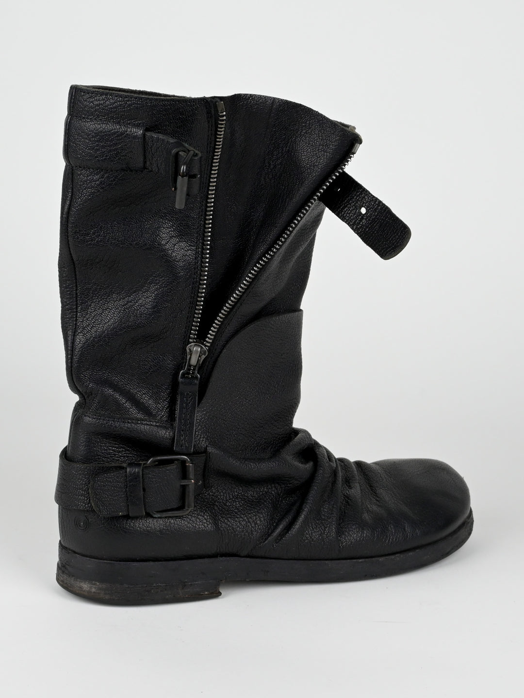 Creased Leather Moto Boots