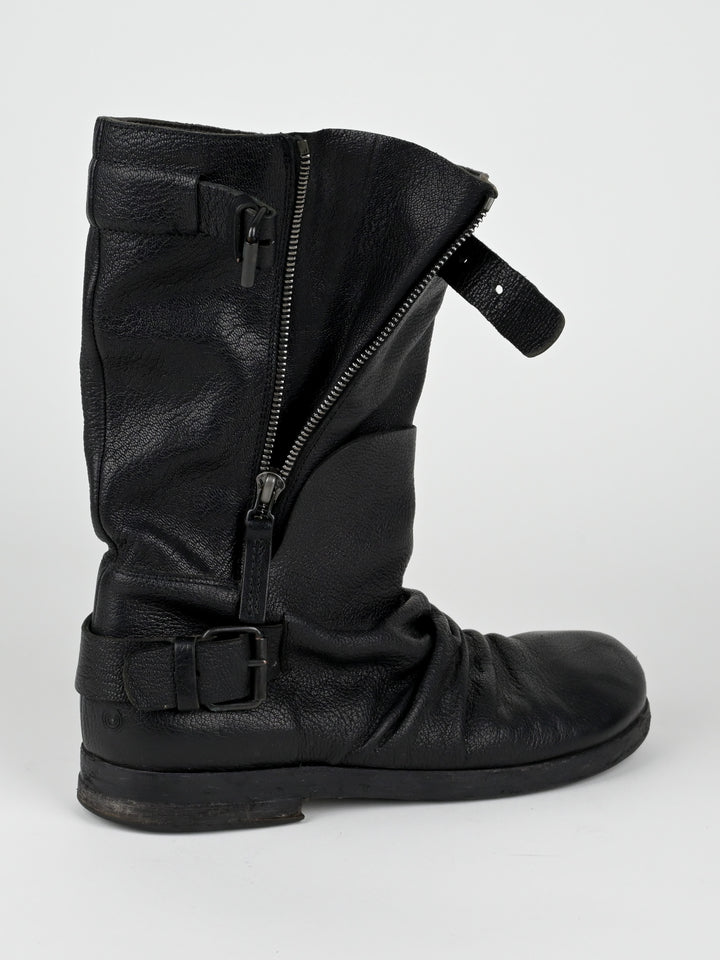 Creased Leather Moto Boots