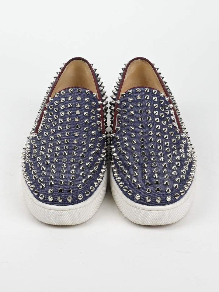 Spike Denim Slip On Low Top Sneakers