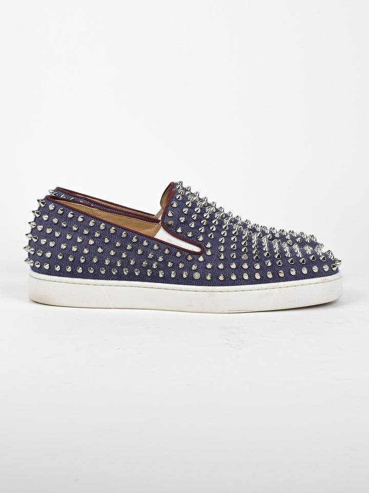 Spike Denim Slip On Low Top Sneakers
