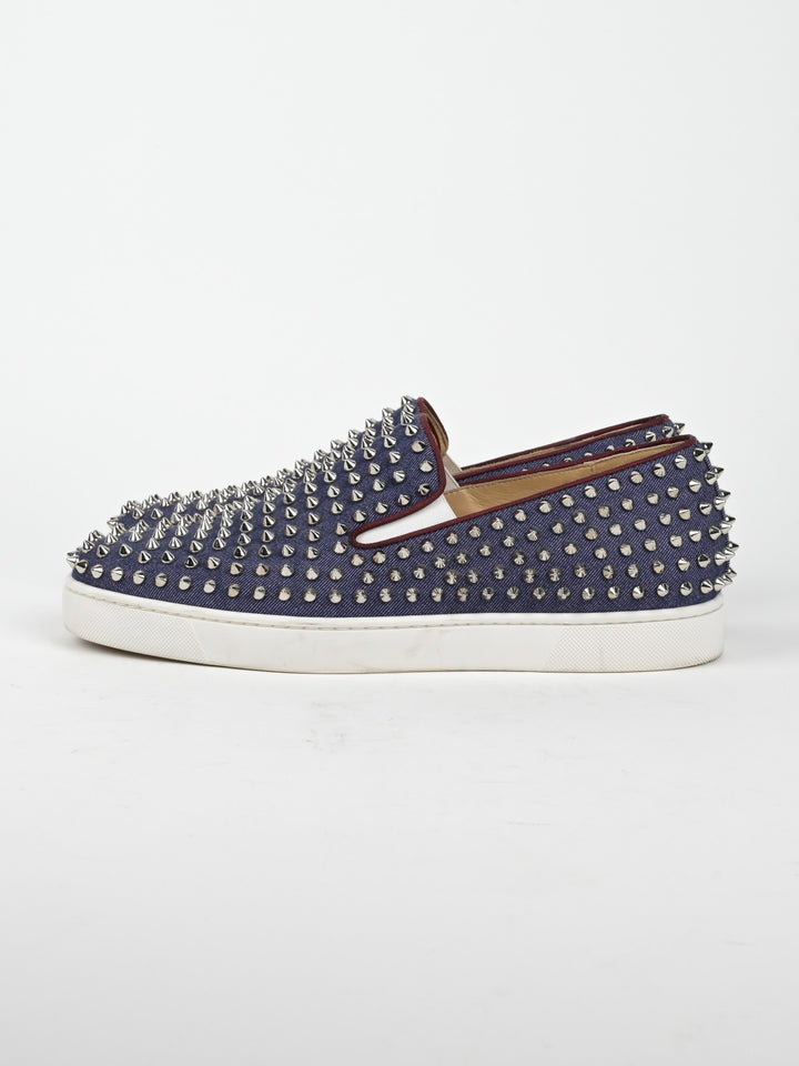 Spike Denim Slip On Low Top Sneakers