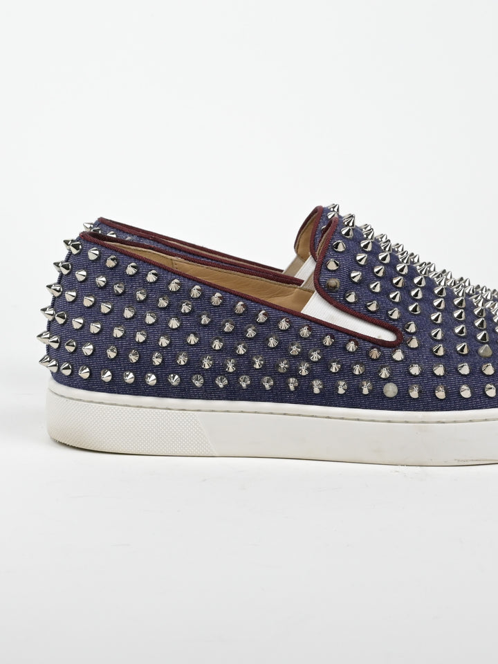 Spike Denim Slip On Low Top Sneakers