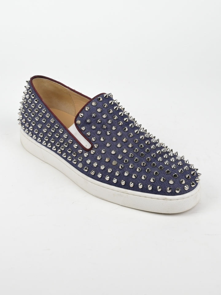 Spike Denim Slip On Low Top Sneakers