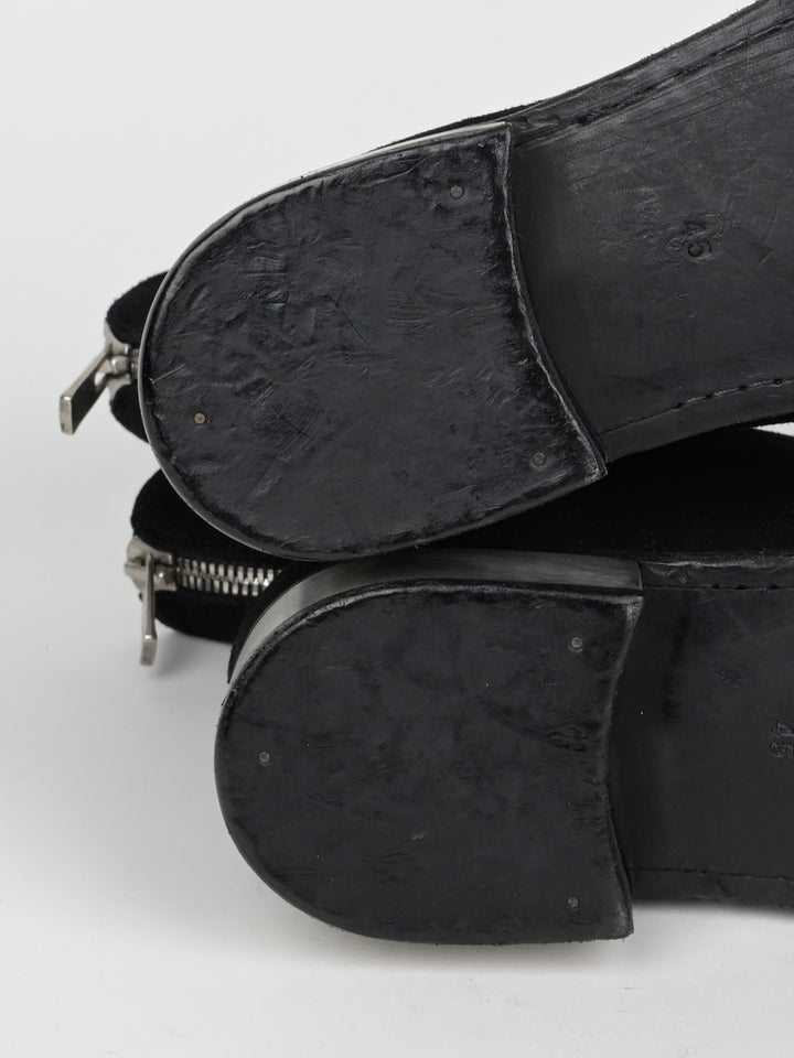 788ZI Black Back Zip Suede Metal Heel