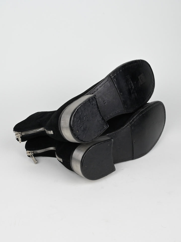 788ZI Black Back Zip Suede Metal Heel