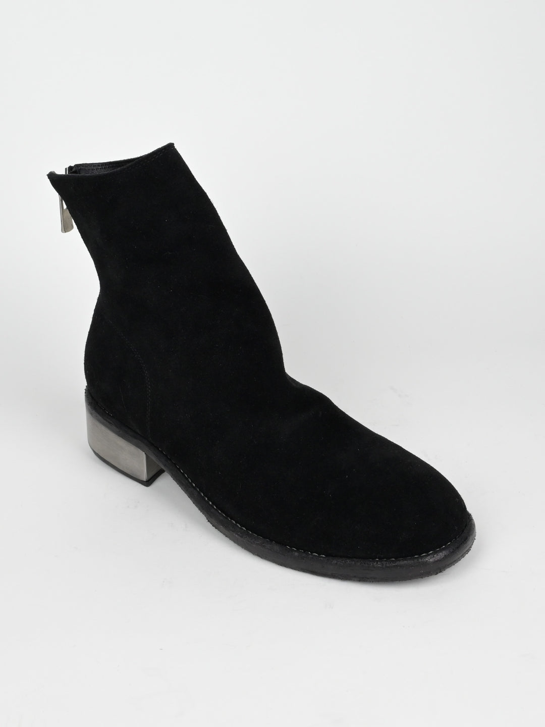788ZI Black Back Zip Suede Metal Heel