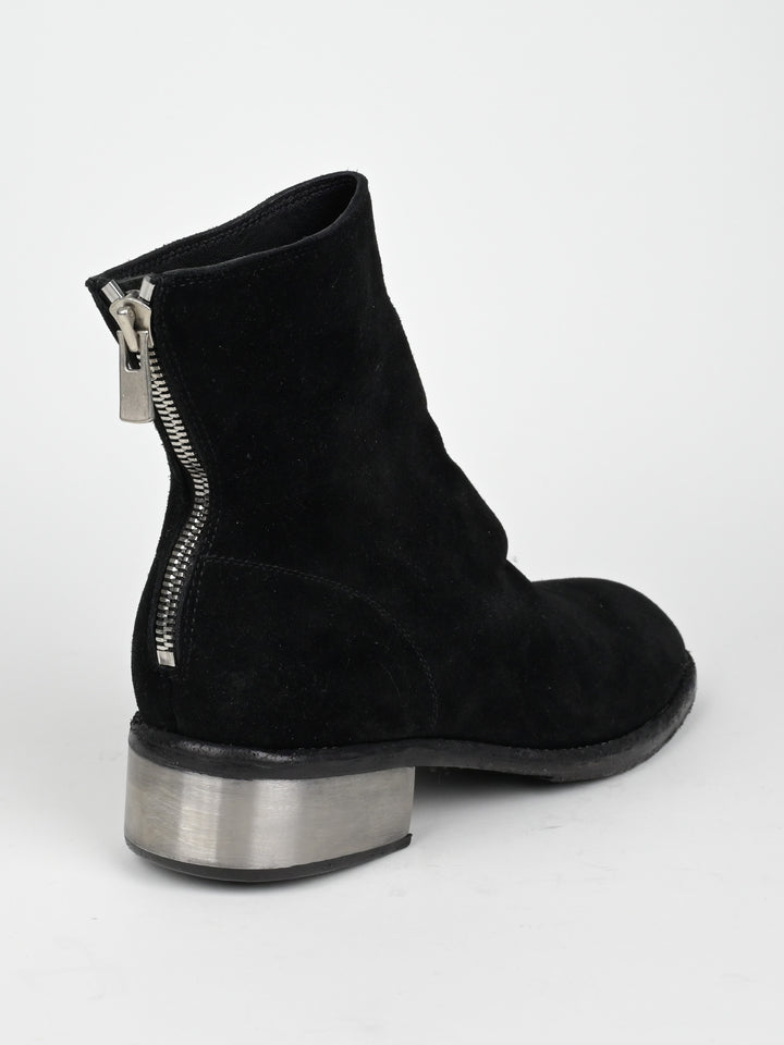 788ZI Black Back Zip Suede Metal Heel