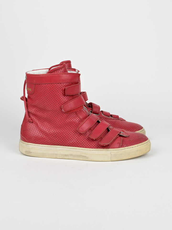 Perforated Asymmetrical Red Velcro Strap Sneakers