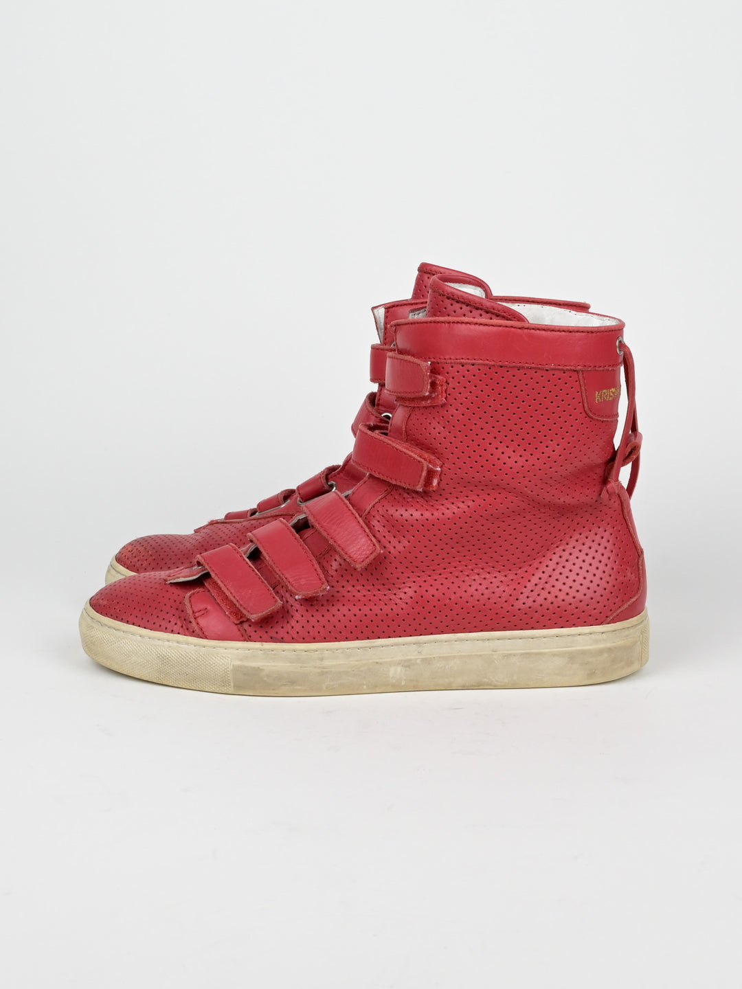 Perforated Asymmetrical Red Velcro Strap Sneakers