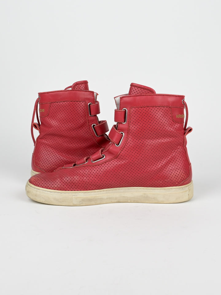 Perforated Asymmetrical Red Velcro Strap Sneakers