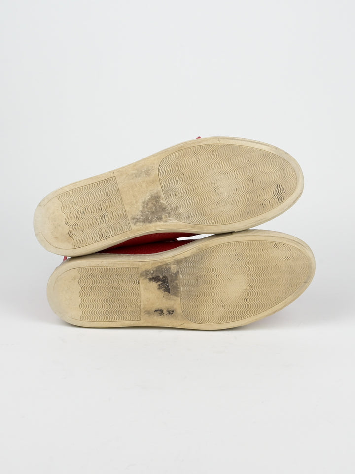 Perforated Asymmetrical Red Velcro Strap Sneakers