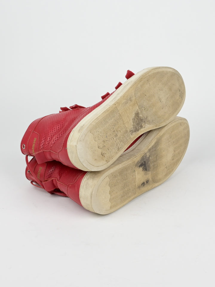 Perforated Asymmetrical Red Velcro Strap Sneakers