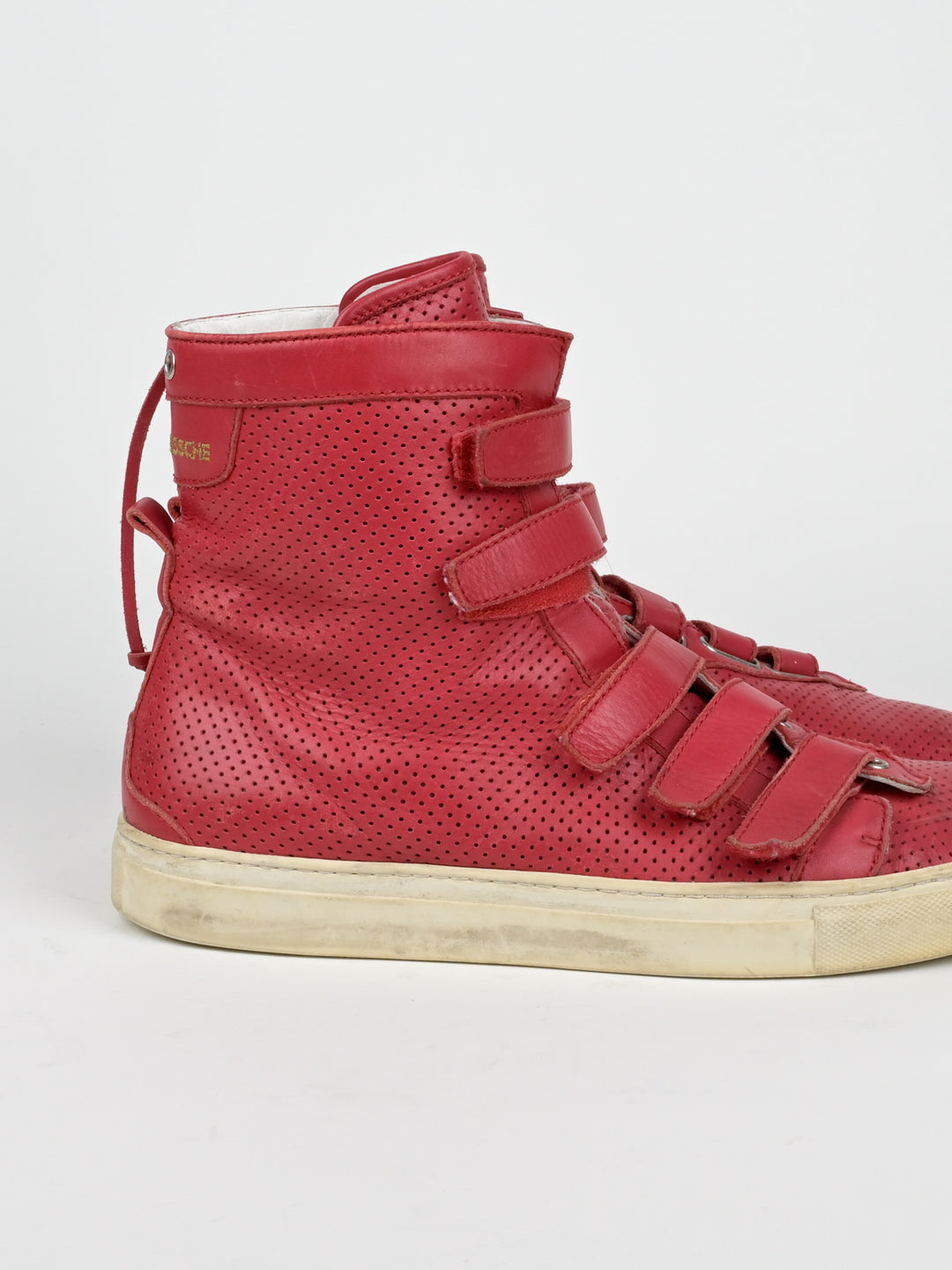 Perforated Asymmetrical Red Velcro Strap Sneakers