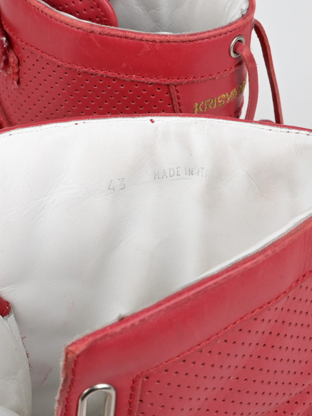 Perforated Asymmetrical Red Velcro Strap Sneakers