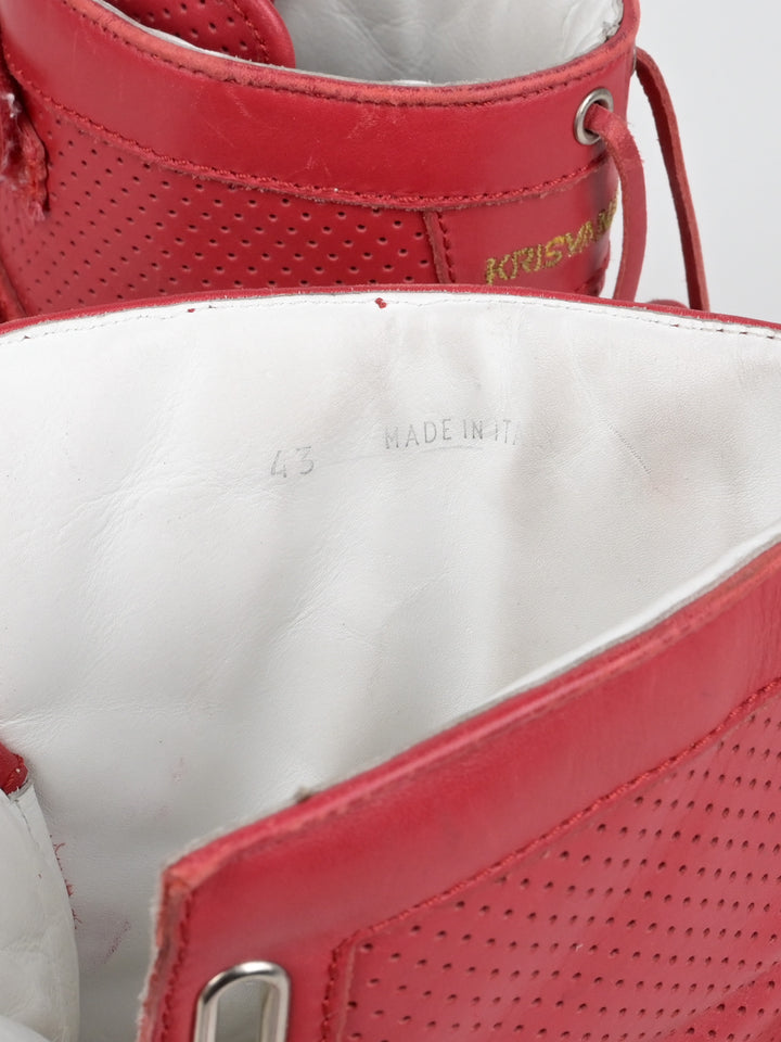 Perforated Asymmetrical Red Velcro Strap Sneakers