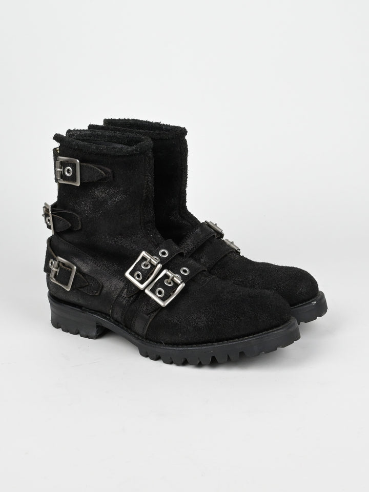 Reversed Leather Buckle Boots