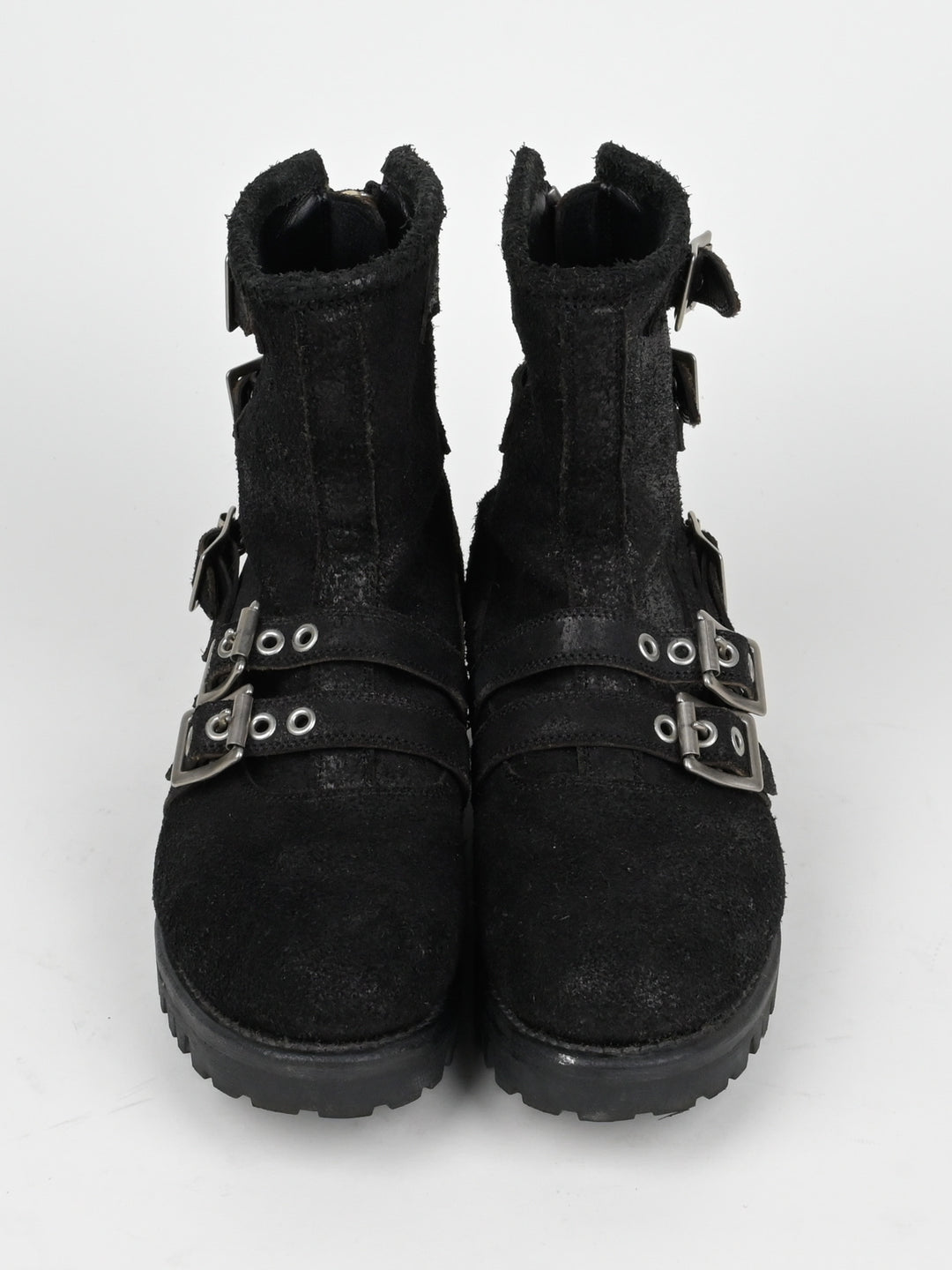 Reversed Leather Buckle Boots