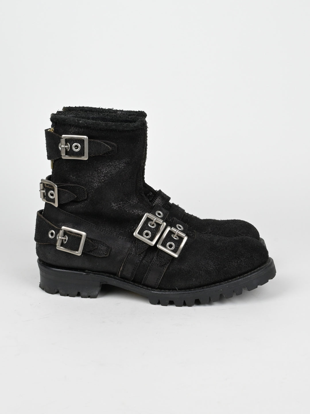 Reversed Leather Buckle Boots