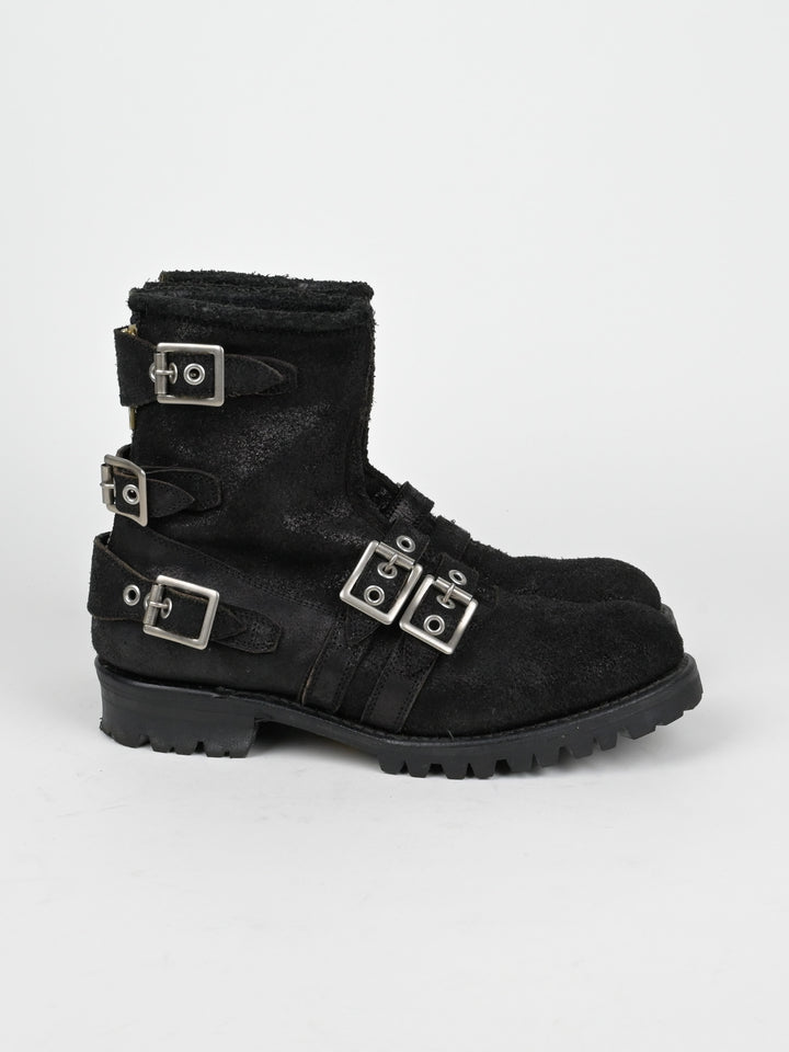 Reversed Leather Buckle Boots
