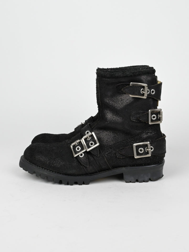 Reversed Leather Buckle Boots