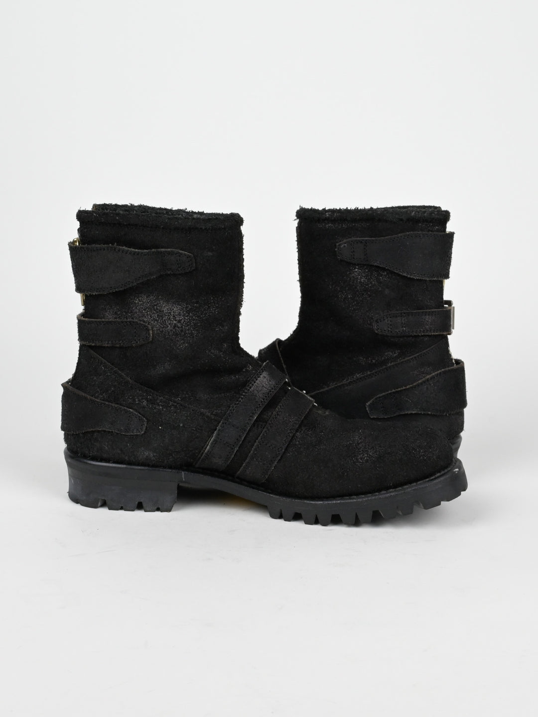 Reversed Leather Buckle Boots