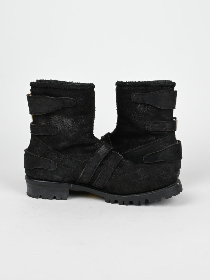 Reversed Leather Buckle Boots