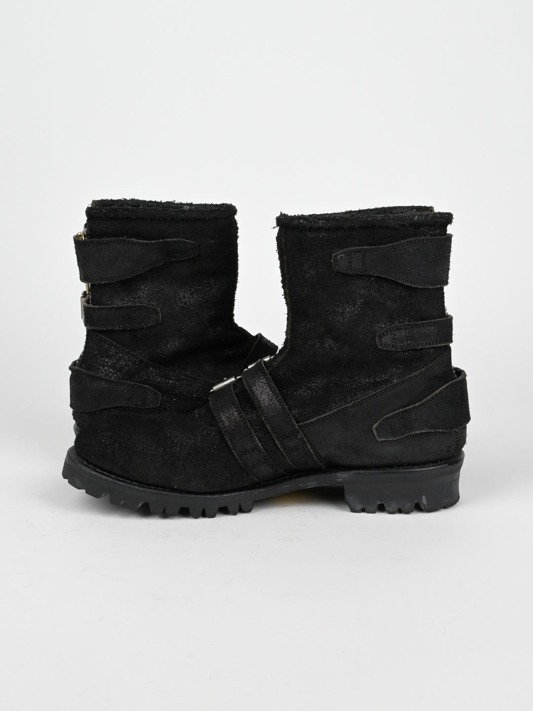 Reversed Leather Buckle Boots
