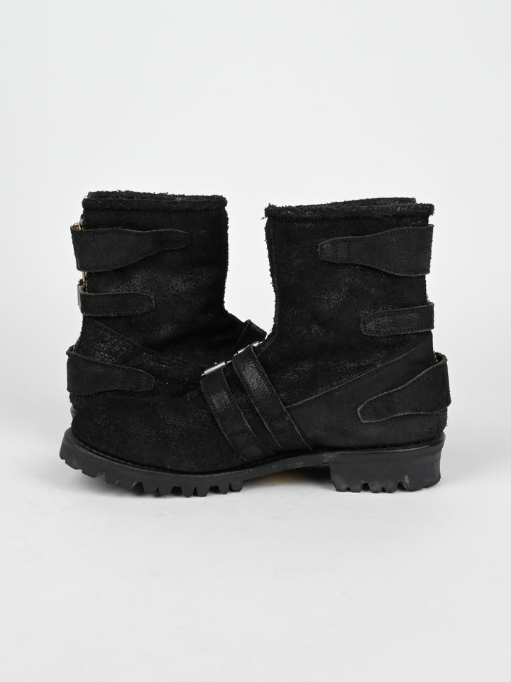 Reversed Leather Buckle Boots
