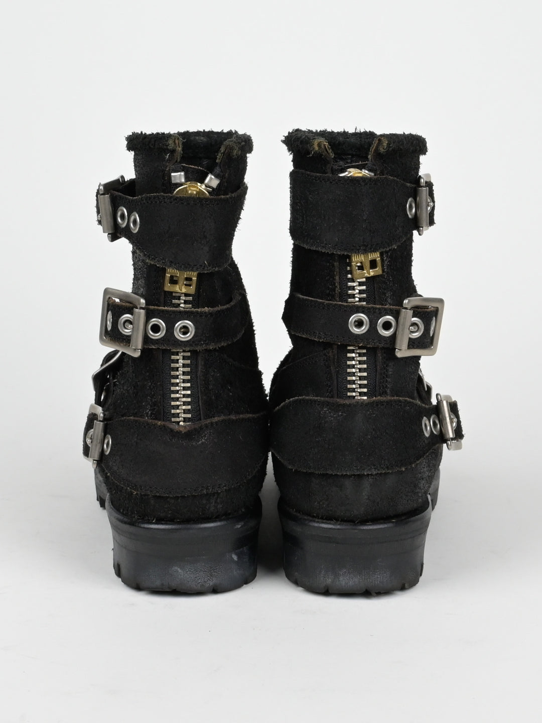 Reversed Leather Buckle Boots