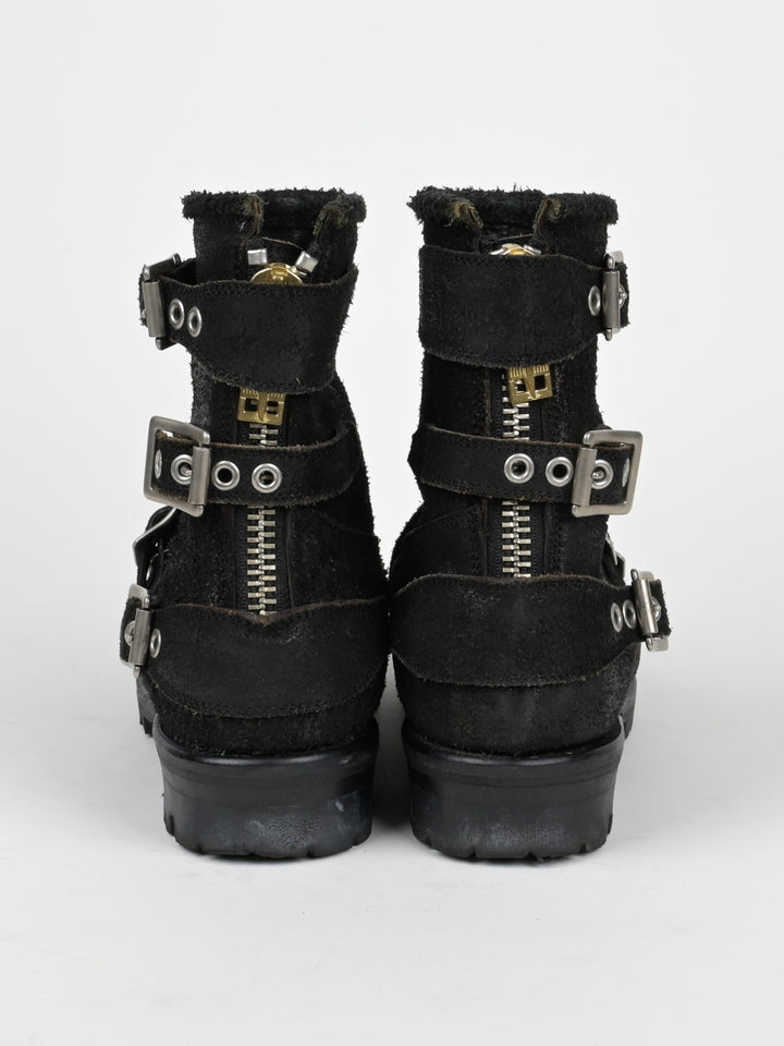 Reversed Leather Buckle Boots