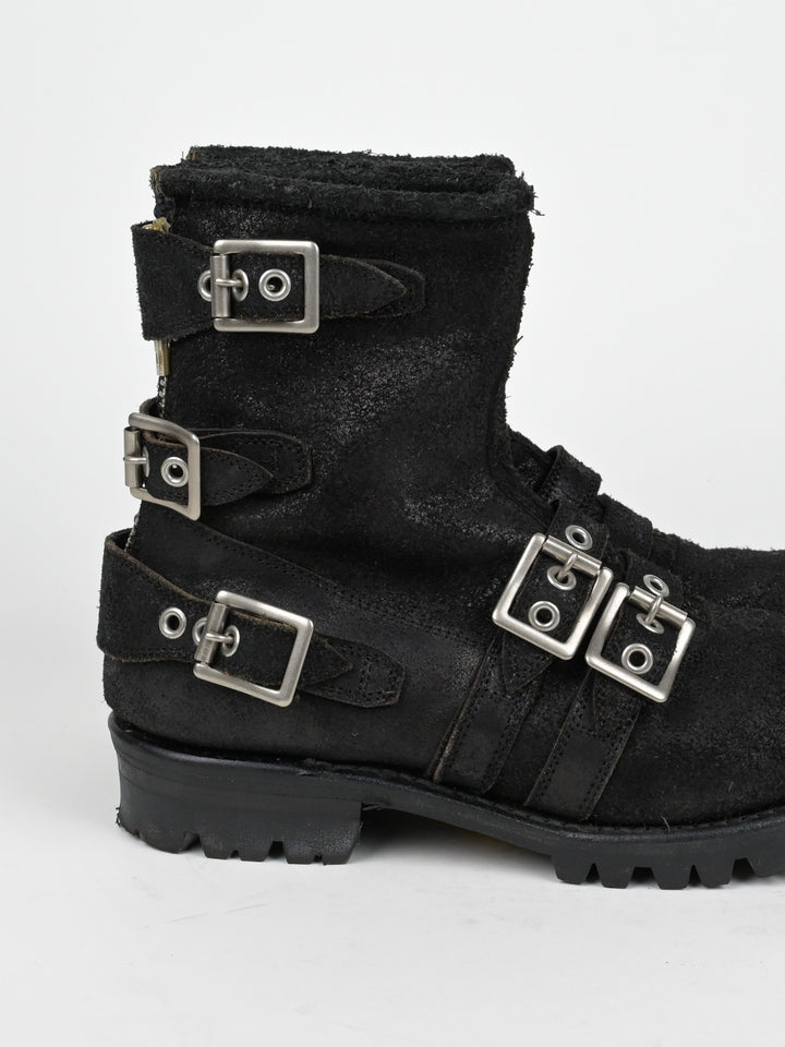Reversed Leather Buckle Boots