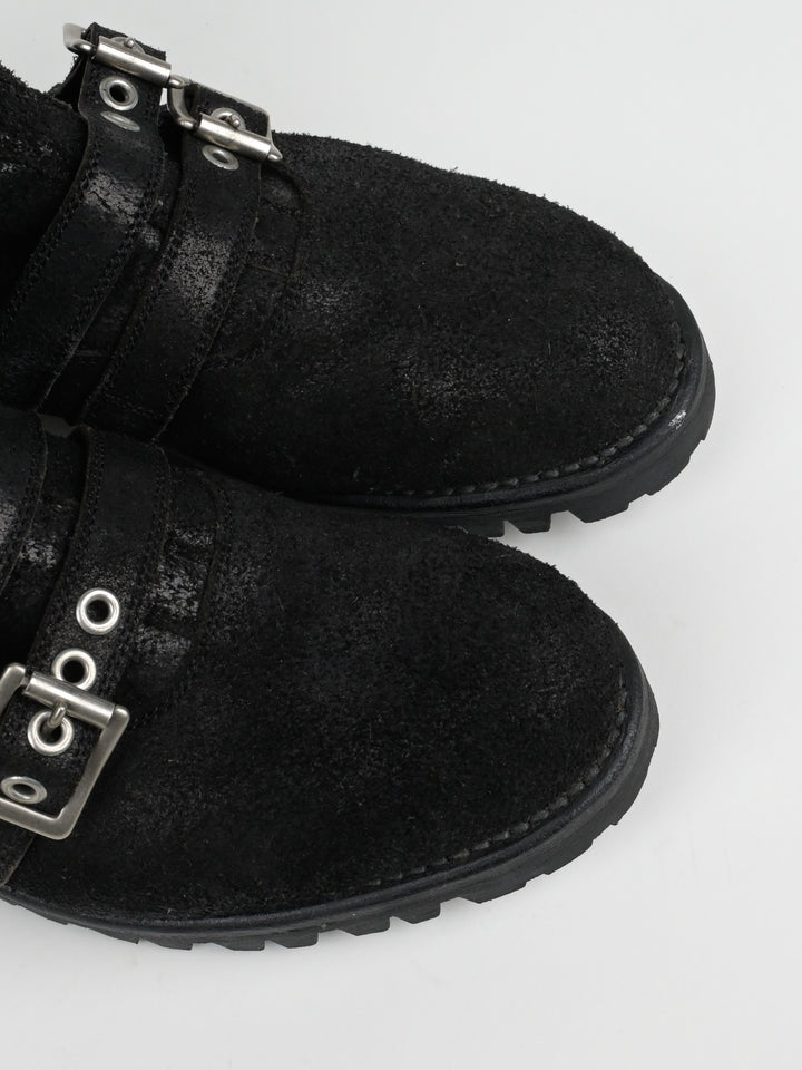 Reversed Leather Buckle Boots