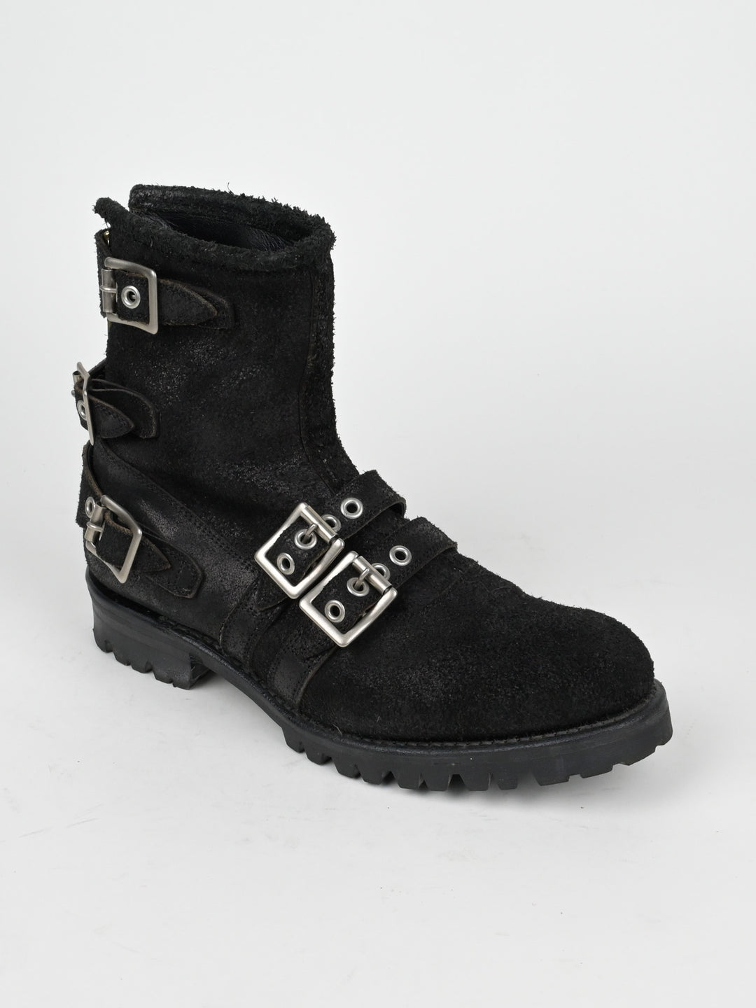 Reversed Leather Buckle Boots