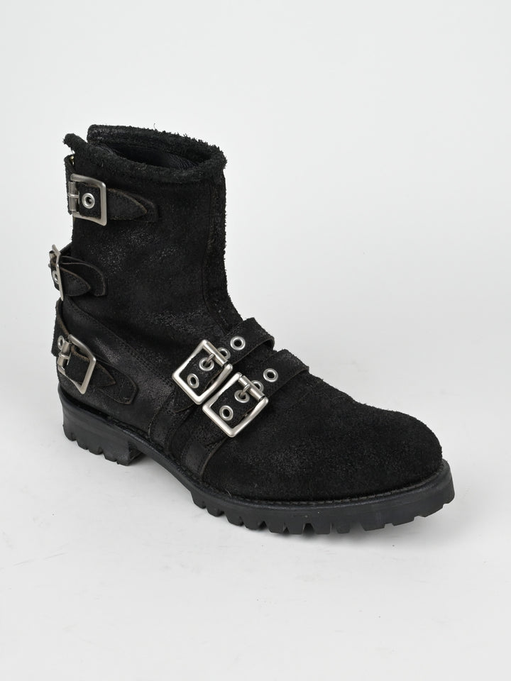 Reversed Leather Buckle Boots