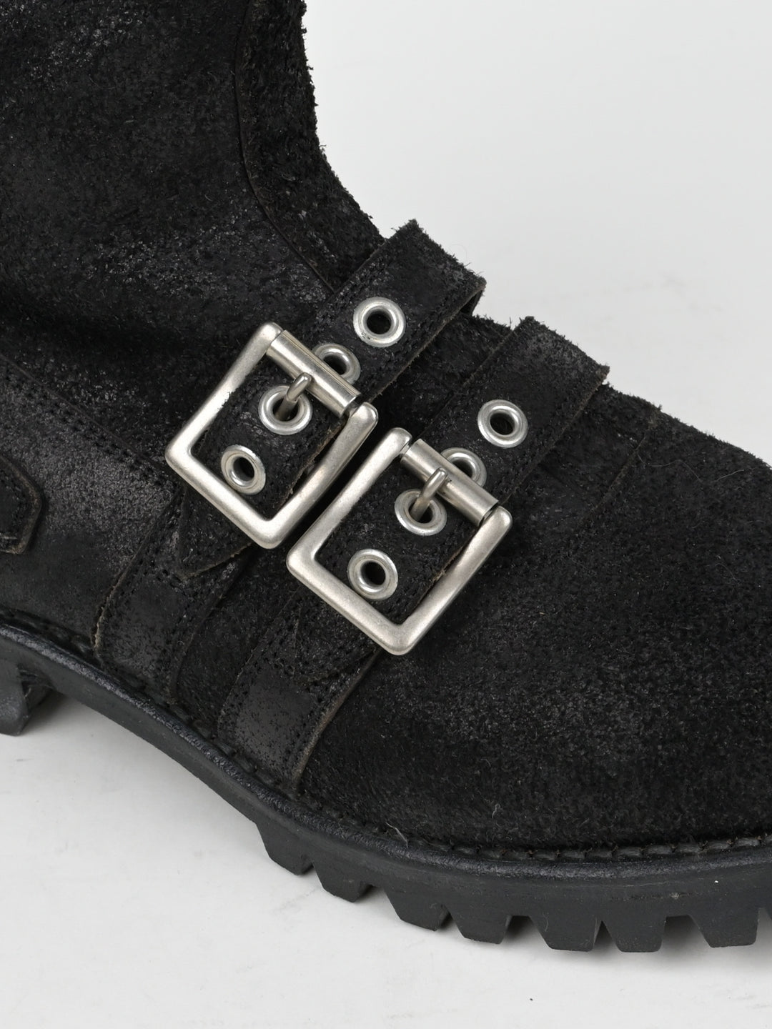 Reversed Leather Buckle Boots