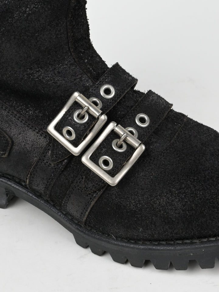 Reversed Leather Buckle Boots