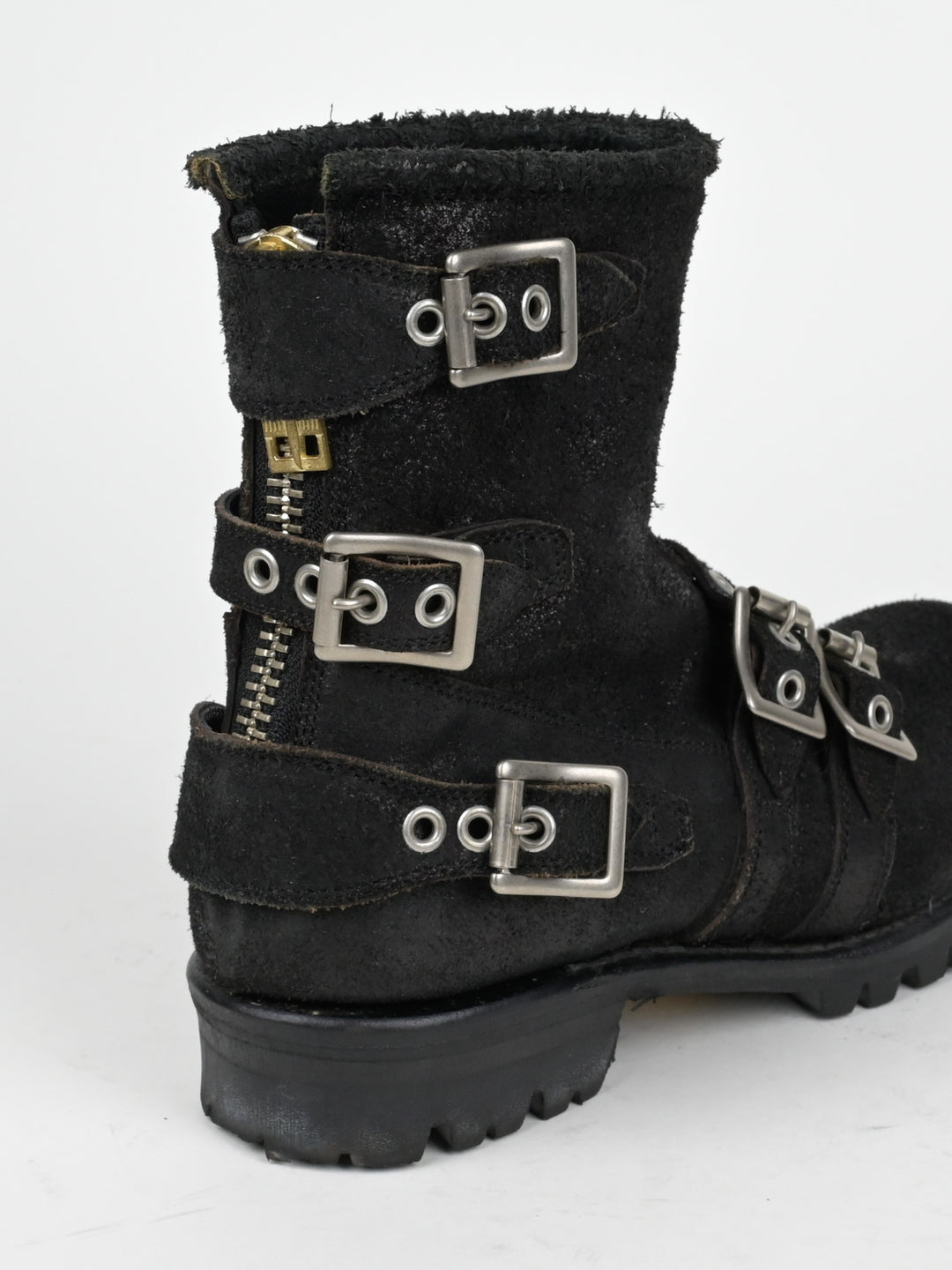 Reversed Leather Buckle Boots