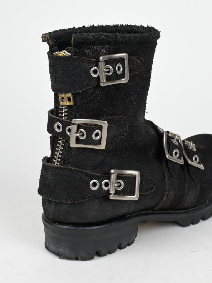 Reversed Leather Buckle Boots