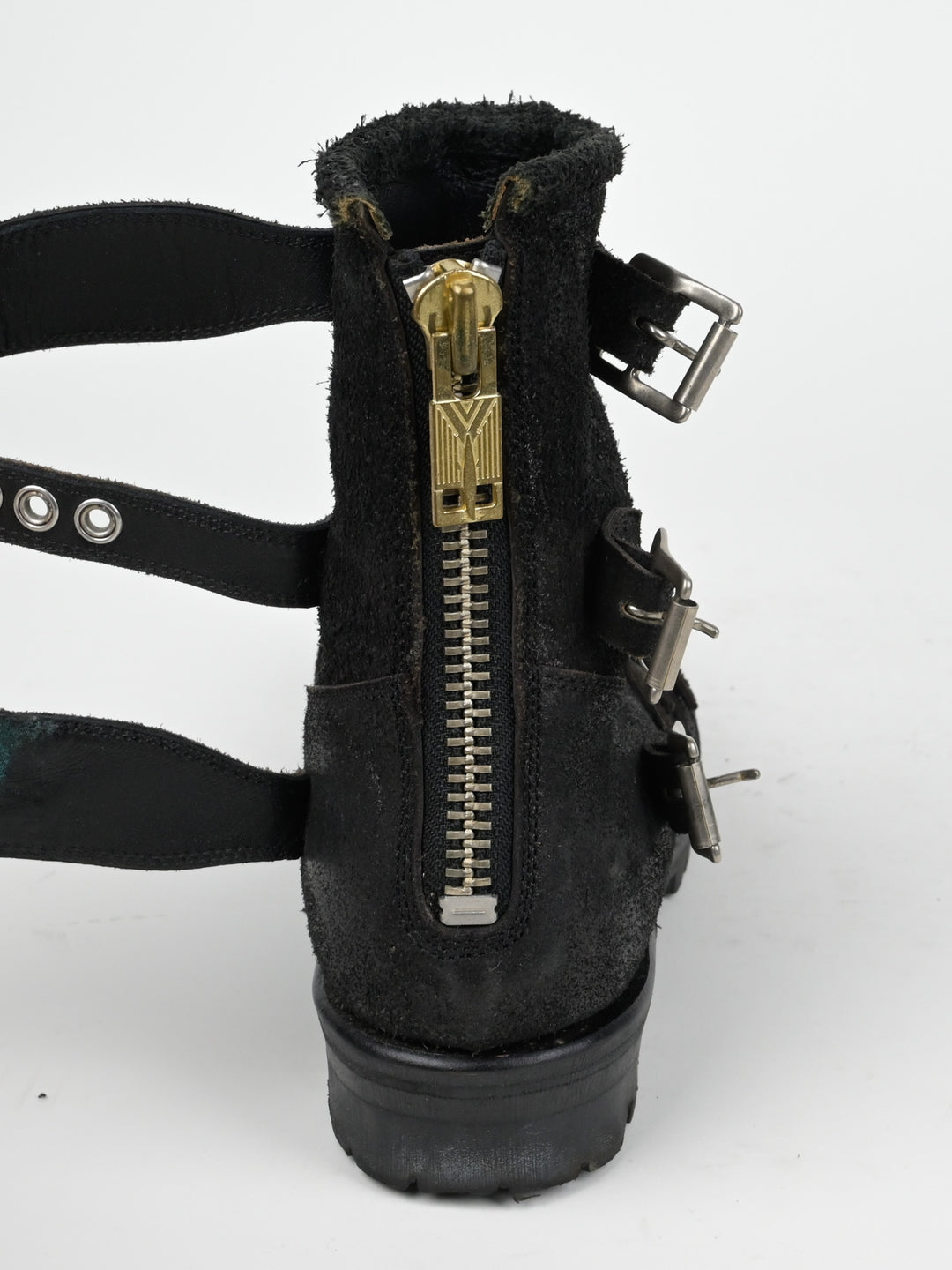 Reversed Leather Buckle Boots