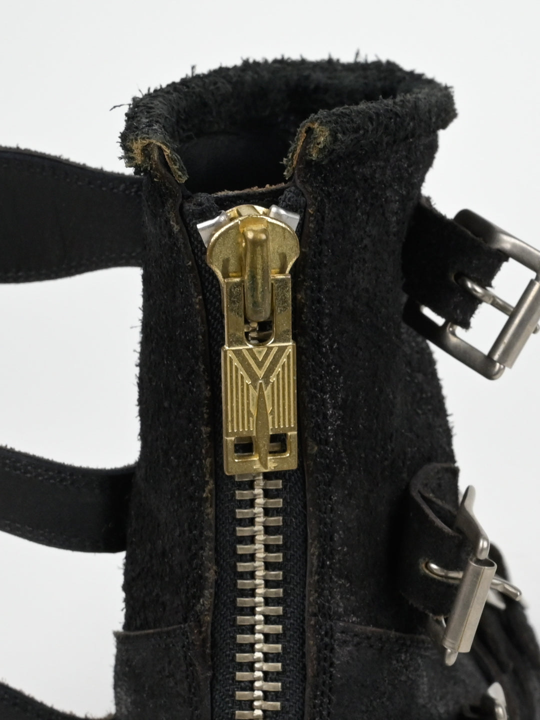 Reversed Leather Buckle Boots