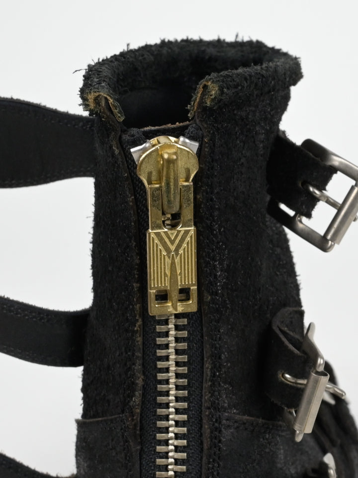 Reversed Leather Buckle Boots