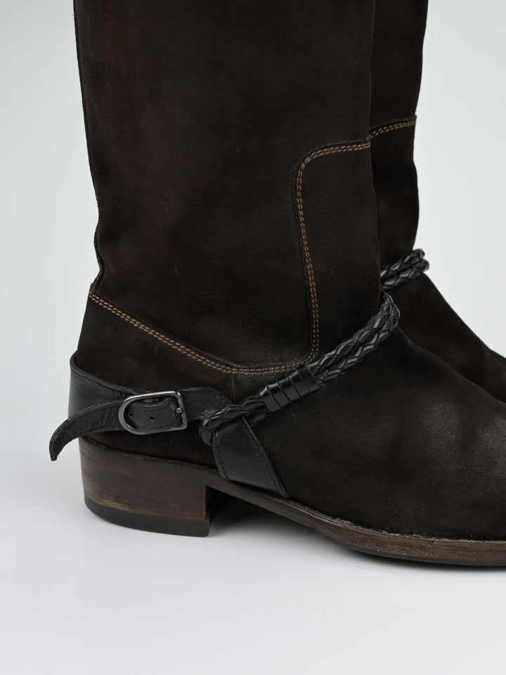 Suede Intrecciato Braided Weave Cord Boots