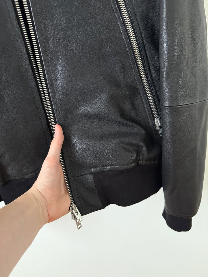 5 Zip Goat Leather Hooded Jacket