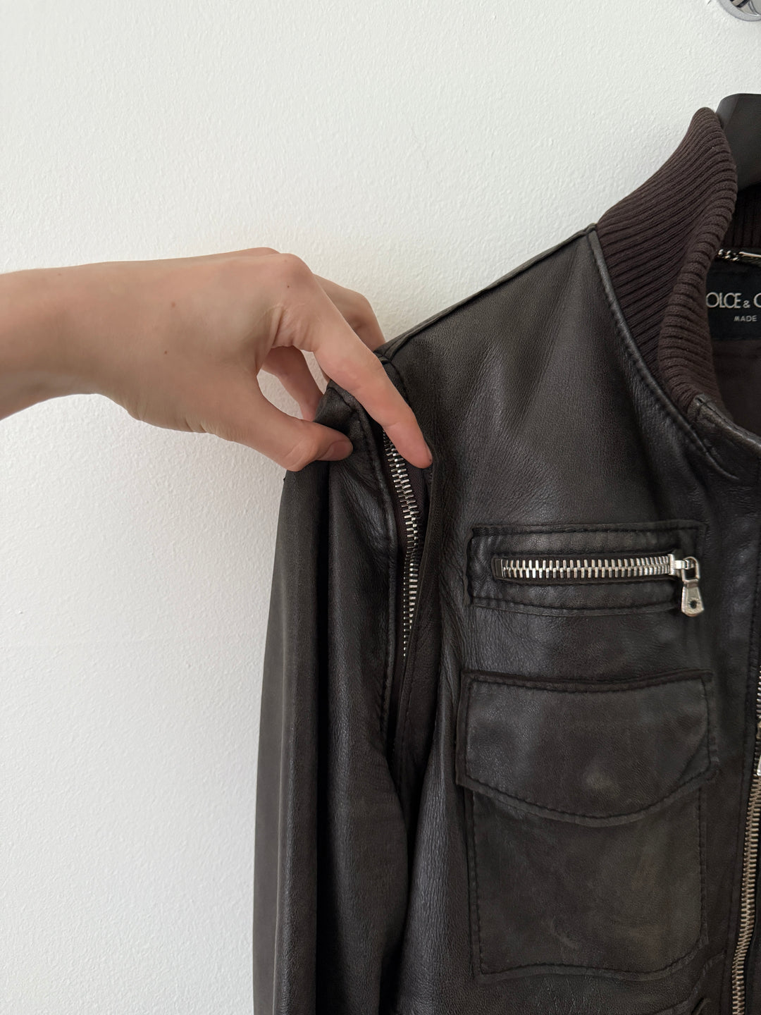 Multi-Zip Faded Leather Jacket