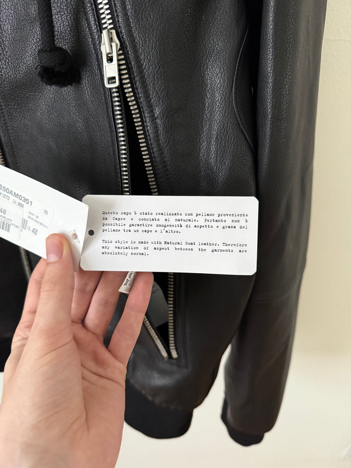 5 Zip Goat Leather Hooded Jacket