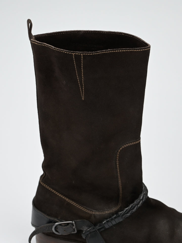 Suede Intrecciato Braided Weave Cord Boots