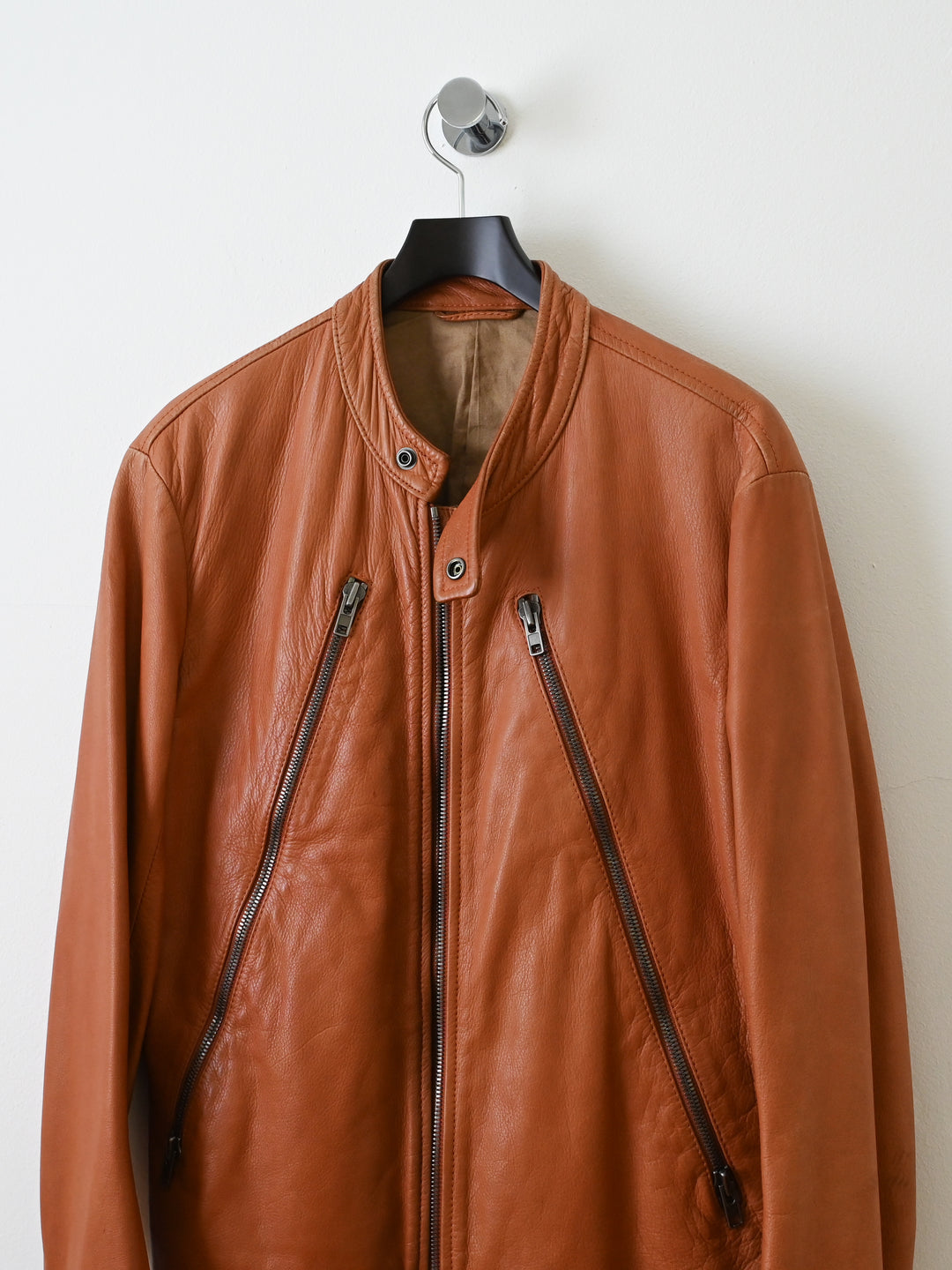 Brown 5 Zip Leather Moto Jacket