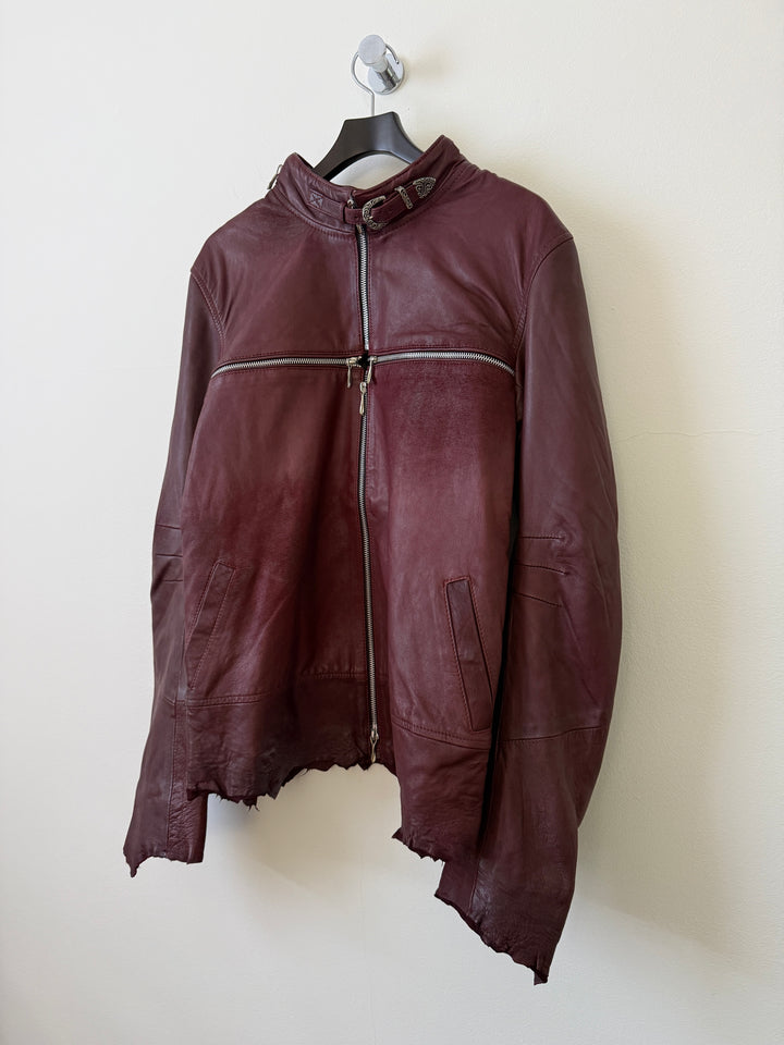 Cross Zip Leather Distressed Jacket