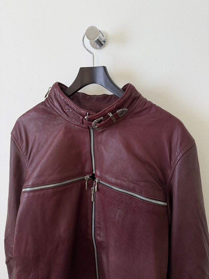 Cross Zip Leather Distressed Jacket