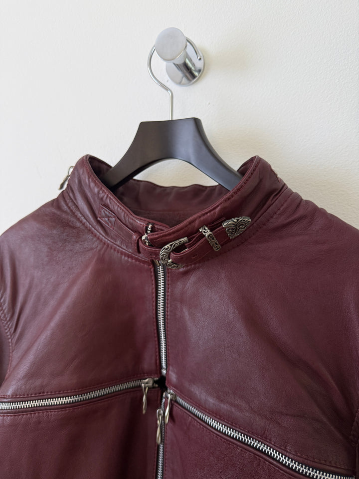 Cross Zip Leather Distressed Jacket